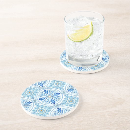 Amalfi Coast Mediterranean Blue Tile Sandstone Getränkeuntersetzer (Seite)