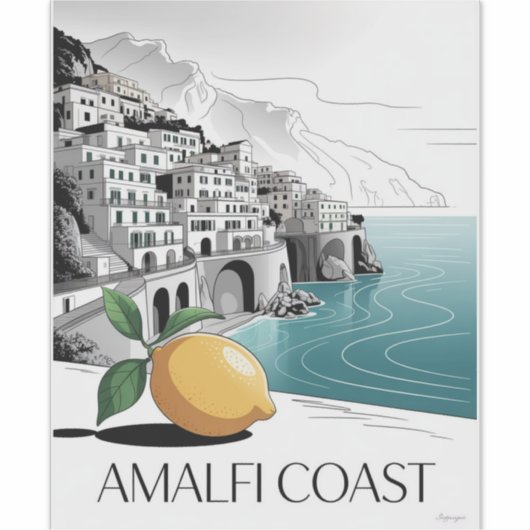 Amalfi Coast Minimalist Line Art Aufkleber (Vorderseite)