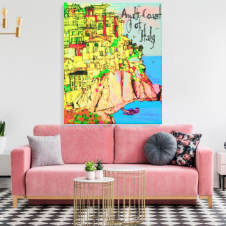 Amalfi Coast of Italy cliffside pastel houses sea" Leinwanddruck