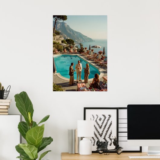 Amalfi Coast Poolside Paradise – Mediterranean Sum Poster (Heimbüro)