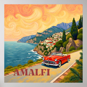 Amalfi Coast Retro Drive: Van Gogh Style Poster