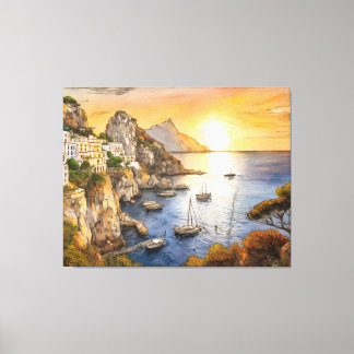 Amalfi coast sunset illustrating coastal village a leinwanddruck