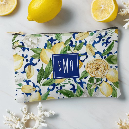 Amalfi Coast Wasserfarben Lemon Monogramm Zubehörtasche