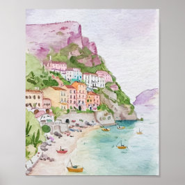 Amalfi Coast Watercolor Poster