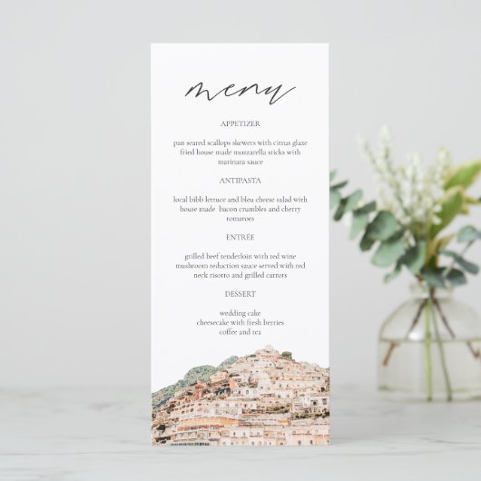 AMALFI COAST Watercolor Wedding Menu Cards Menükarte (Stehend Vorderseite)