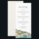 AMALFI COAST Watercolor Wedding Menu Cards Menükarte<br><div class="desc">Dieses Menü bietet eine Aquarellmalerei von The Amalfi Coast gepaart mit einer einfachen Schriftart-Kombination. Dieses Menü ist perfekt für Ihre Reise Thema oder italienische Abenteuer thematische Hochzeit oder Veranstaltung.</div>
