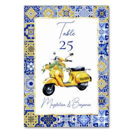Amalfi Italian Blue Tile Scooter Lemons Wedding Tischnummer