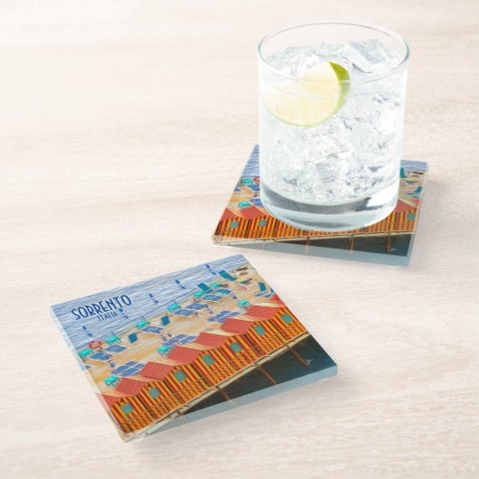 Amalfi Italien Beach Cabanas Vintage Reisen Glasuntersetzer (Schrägansicht)