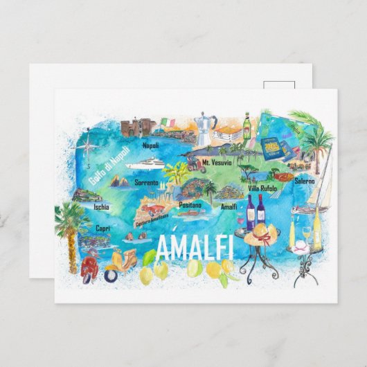 Amalfi Italien Illustrierter Mittelmeerraum Postkarte (Vorne/Hinten)
