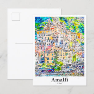 Amalfi Italien Reise Wasserfarbe Handgezeichnet Postkarte