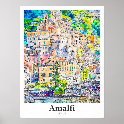 Amalfi Italien Reisen Wasserfarben Hand zeichnen Poster (Vorne)