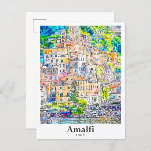 Amalfi Italien Reisen Wasserfarben Hand zeichnen Postkarte