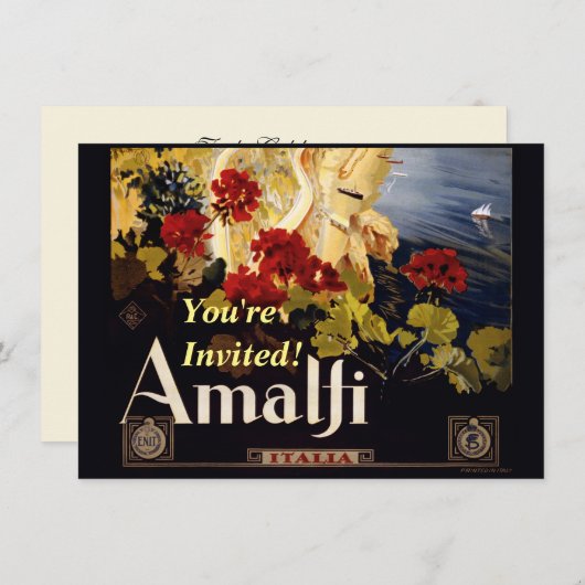 Amalfi Italien Reiseplaner Kunst Grafik Einladung (Vorne/Hinten)