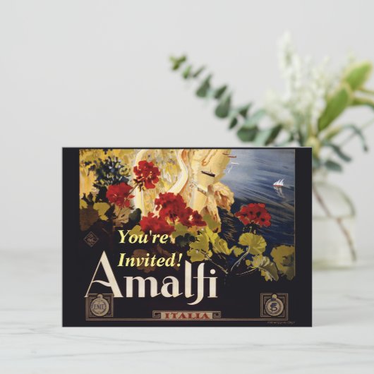 Amalfi Italien Reiseplaner Kunst Grafik Einladung (Stehend Vorderseite)