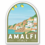 Amalfi Italien Retro Reisen Vintag Aufkleber<br><div class="desc">Amalfi Vektorgrafik Design. Amalfi ist eine Stadt in einer dramatischen Naturlandschaft unter steilen Klippen an der Südwestküste Italiens.</div>