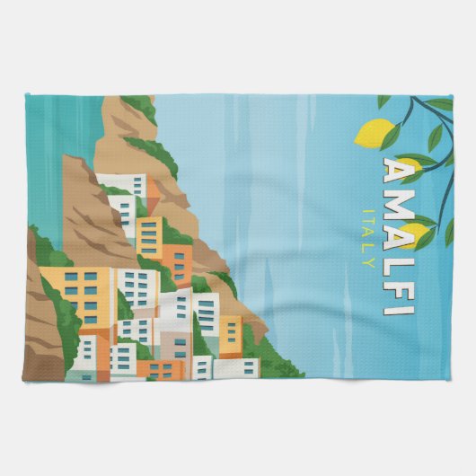 Amalfi Italien Retro Reisen Vintag Geschirrtuch (Horizontal)