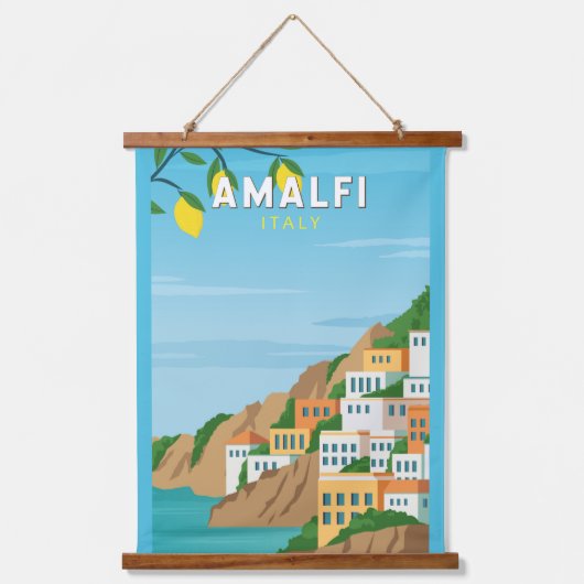 Amalfi Italien Retro Reisen Vintag Wandteppich Mit Holzrahmen (Vorderseite)