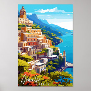 Amalfi Italien Vintage Reise Illustration Poster