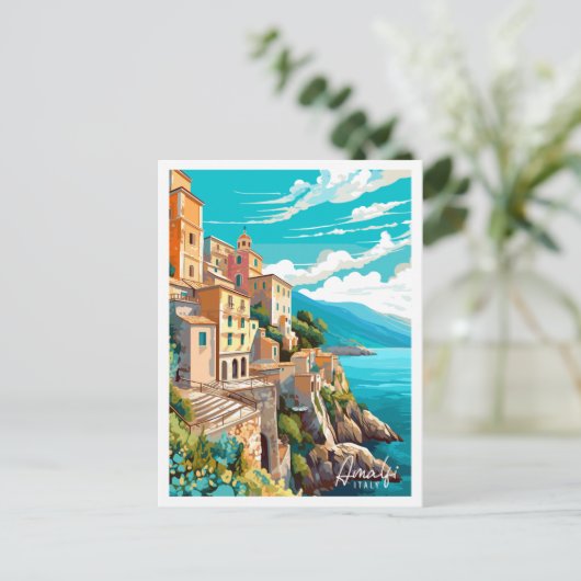 Amalfi Italien Vintage Reise Illustration Postkarte (Stehend Vorderseite)