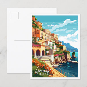 Amalfi Italien Vintage-Reiseillustration Postkarte