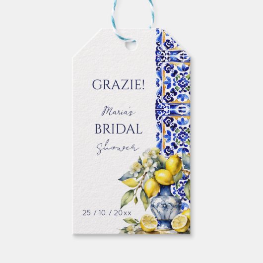 Amalfi Italienisch blaue Fliesen Zitronen danke Ih Geschenkanhänger (Vorderseite)