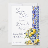 Amalfi Italienisch blaue Fliesen Zitronen Fotovorl Einladung (Vorderseite)