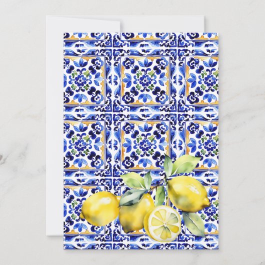 Amalfi Italienisch blaue Fliesen Zitronen Geburtst Einladung (Rückseite)