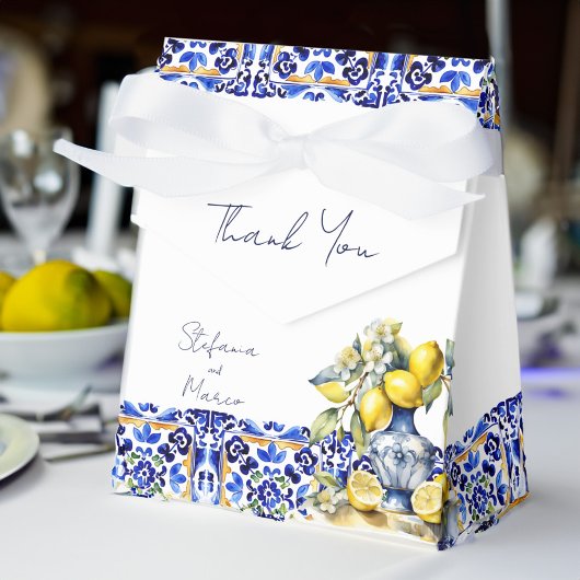 Amalfi Italienisch blaue Fliesen Zitronen Hochzeit Geschenkschachtel