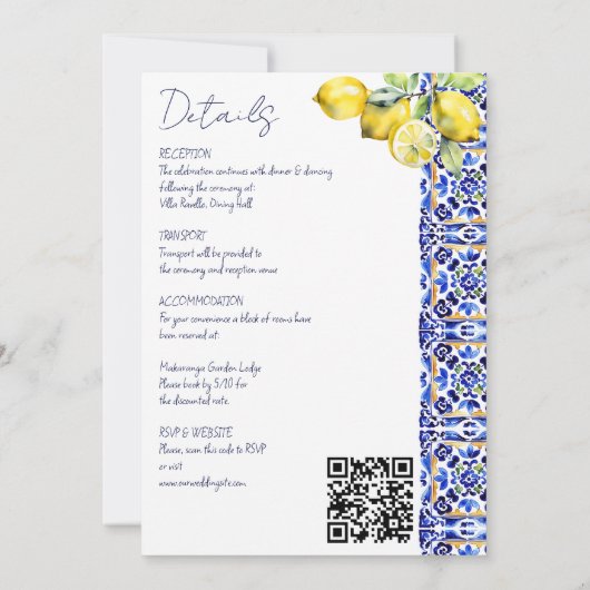 Amalfi Italienisch blaue Zitronen alle in einer Ho Einladung (Rückseite)