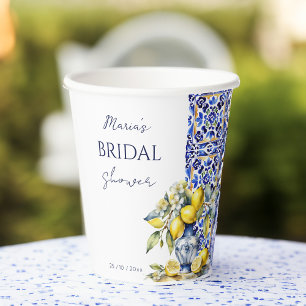 Amalfi Italienische Blaue Fliesen Zitronen Bridal- Pappbecher