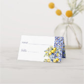 Amalfi Italienische blaue Fliesen Zitronen Name un Platzkarte (Vorderseite)