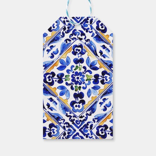 Amalfi Italienische blaue Vase Zitrone Babydusche Geschenkanhänger (Rückseite)