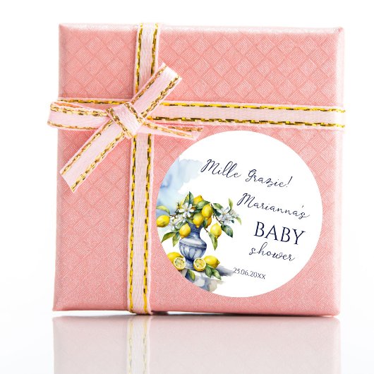 Amalfi Italienische blaue Vase Zitrone Babydusche Runder Aufkleber