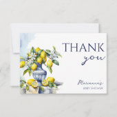 Amalfi Italienische blaue Vase Zitronen Babydusche Dankeskarte (Vorderseite)