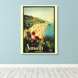Amalfi Italienische Küste, Vintage-Reiseplakat Ita Leinwanddruck
