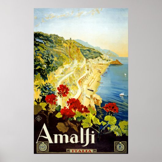 Amalfi Italienische Küste Vintage Reiseplaner Poster (Vorne)