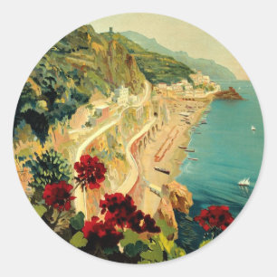 Amalfi Italienische Küste, Vintage Travel Poster I Runder Aufkleber
