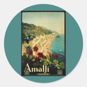Amalfi Italienische Küste, Vintage Travel Poster I Runder Aufkleber