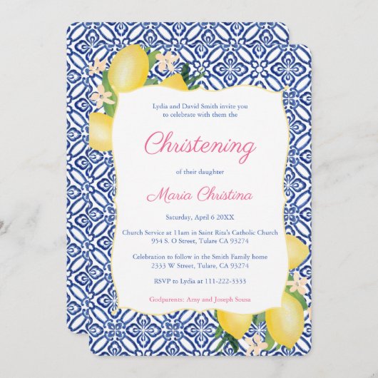 Amalfi Italienische Lemons Girl Christening Celebr Einladung (Vorne/Hinten)