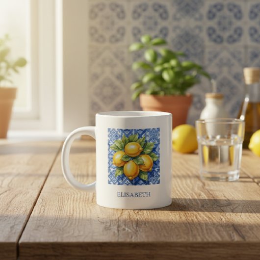 Amalfi Italy Lemon Blue White Tile Personalized Jumbo-Tasse