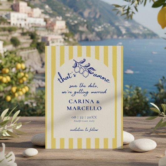 Amalfi-Küste Amore Zitronenstreifen-Hochzeit Save The Date