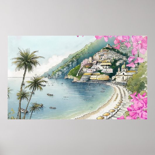 Amalfi Küste Aquarelle Kunst Poster (Vorne)