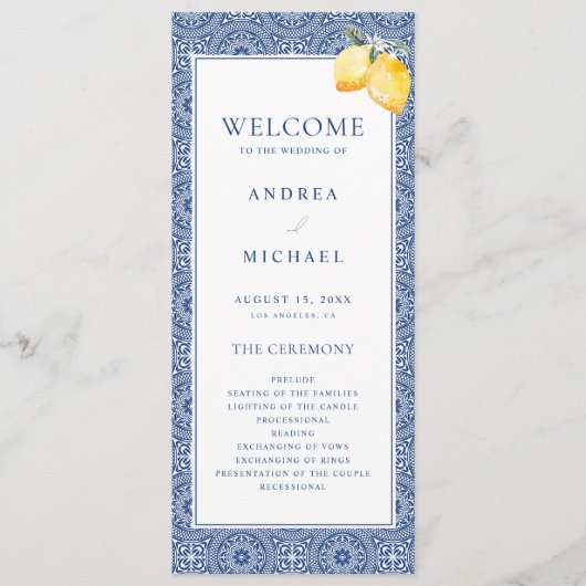 Amalfi Küste Blaues Mittelmeer Hochzeit Programm (Vorderseite)