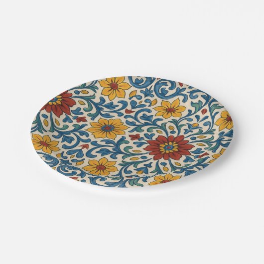 Amalfi Küste Blumen Elegante Bohemisch Botanisch Pappteller (Schrägansicht)