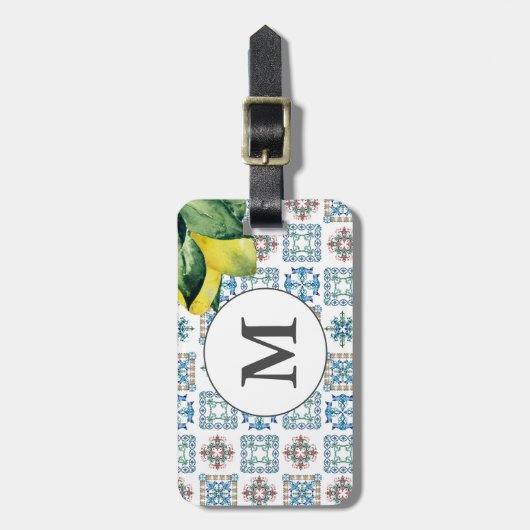 Amalfi Küste Inspiriert Wasserfarben Tile & Lemon Gepäckanhänger (Vorderseite vertikal)