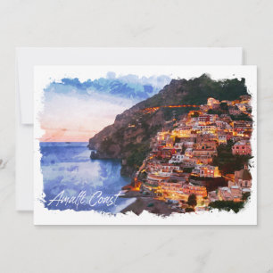 Amalfi-Küste Italien Aquarell Küstenlinie Positano Karte