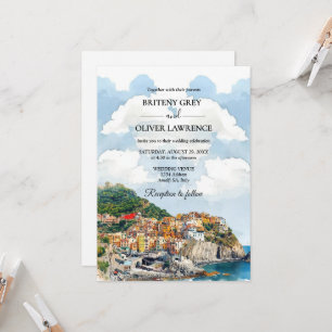 Amalfi-Küste Italien Aquarell-Silhouette Hochzeit Einladung