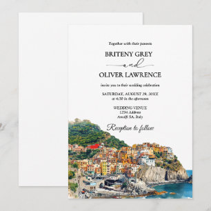 Amalfi-Küste Italien Aquarell-Silhouette Hochzeit Einladung