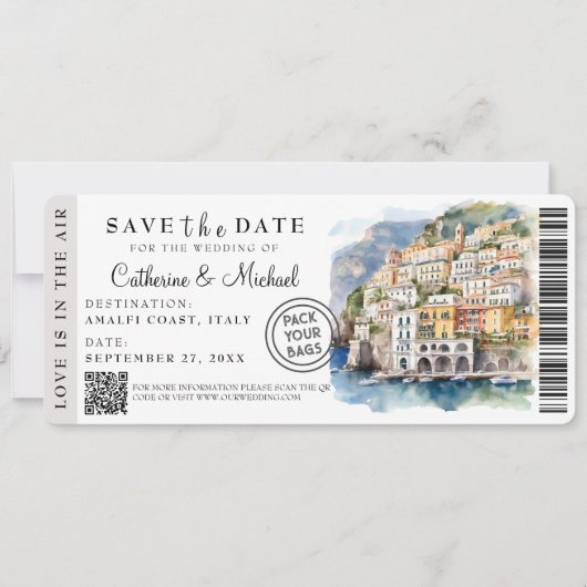 Amalfi Küste Italien Boarding Pass Ziel Save The Date (Vorderseite)