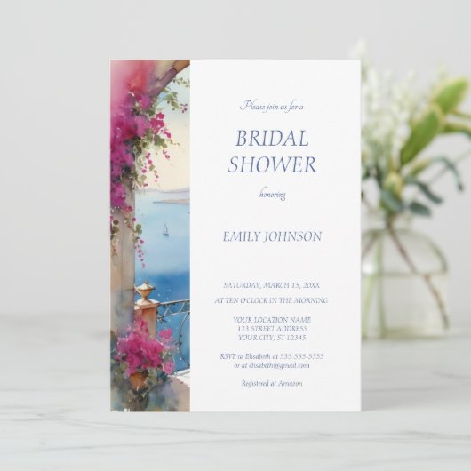Amalfi Küste Italien Bougainvillea Brautparty Einladung (Stehend Vorderseite)